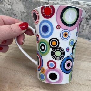 Colorful Retro Circles w/ Rhinestones Bella Lux Porcelain Tall Coffee Tea Mug